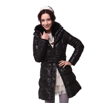 2012冬装爱美斯羽绒服 新款双层狐狸毛领修身纯色女清仓特价 黑色 (XXXL)180/100A