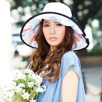 莹彩女孩防晒帽子遮阳帽太阳帽女士夏天沙滩帽大檐帽子 26粉蓝 均码