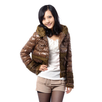 雅鹿 女 蕾丝荷叶边淑短款90绒羽绒服 ^@^LD20090 格桑绿 175/XXL