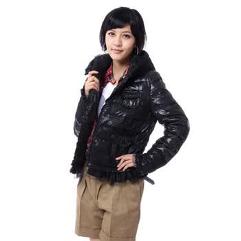 雅鹿 女 蕾丝荷叶边淑短款90绒羽绒服 ^@^LD20090 黑色 175/XXL