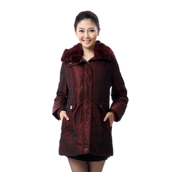 蓝冰11新款羽绒服 女士 貉子毛条 ^@^BA62070 深酒红 175/XXL