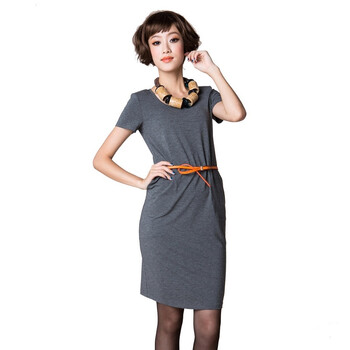 蒂蒂卡娜/TT.COLOR 2012夏季新款 女装 韩国时尚百搭短袖连衣裙 长裙T2S37 灰色 L