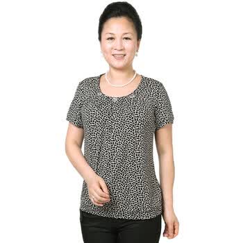 比尔丝 韩版时尚靓丽短袖印花中老年衬衫 B16 姗姗短袖衫# 灰色 XXXXL