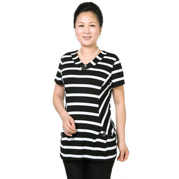 比尔丝 韩版时尚靓丽短袖2色可选条纹T恤 B16 条纹短袖# 粗条纹 XXXXL