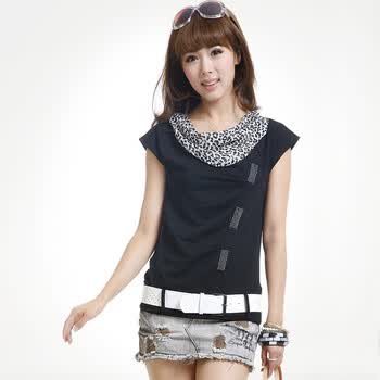 歌芸露 2012新品夏装修身韩版女装短袖堆堆领T恤Z1101059A 黑色 L码