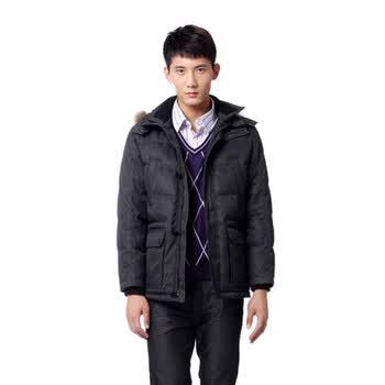 新品 雅鹿 男士貉子毛条连帽商务休闲羽绒服 ^@^YM19310 深灰色 185/XXXL