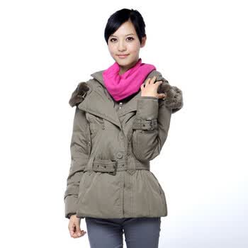 雅鹿 女士 连帽獭兔毛领短款 羽绒服 ^@^YL90730 卡其色 175/XXL