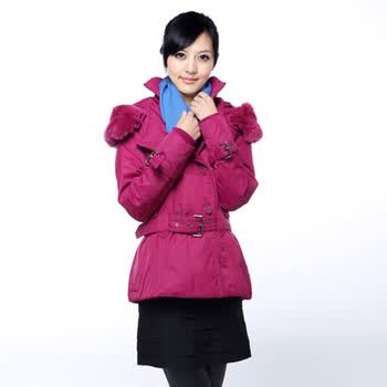雅鹿 女士 连帽獭兔毛领短款 羽绒服 ^@^YL90730 暗红 175/XXL