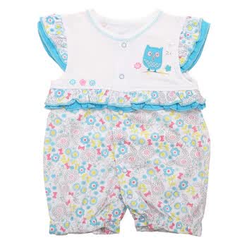 安婴保 0-2岁女宝宝夏天纯棉碎花两用档哈衣/连身衣/外出服8914 浅蓝色 18M 80cm