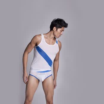 2012香港Hb热销新品 型男白色条纹百搭圆领背心 3色可选 蓝色 XL