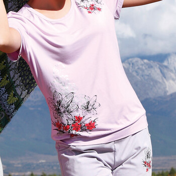 庆同夏季女式莫代尔棉睡衣休闲家居服短袖套装82418 粉紫色 XXL