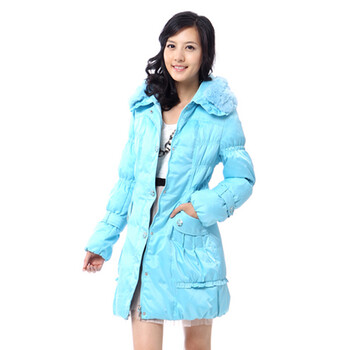 雅鹿 女 兔毛领中长款修身型90绒羽绒服 ^@^YM10580 蓝色 175/XXL