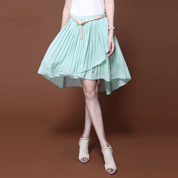 浪漫一身 2012新款夏季女装韩版纯色半身短裙 气质百褶裙 女装W8221749 浅绿色 L