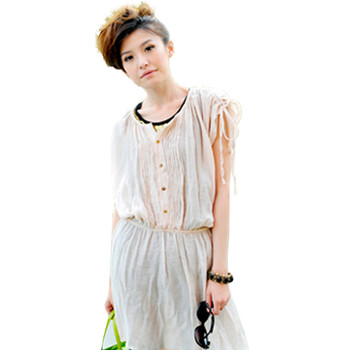 CUTIEPIGIE 夏季女装2012裸色系小褶皱修身无袖连衣裙LQ1746# 裸色 均码