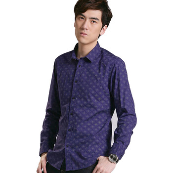 牛头牌 NEWTO 府绸修身印花高档长袖衬衫男装90226115 黑色 XL(180/100A)