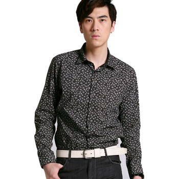 牛头牌 NEWTO 纯棉印花休闲修身长袖衬衫男装90226116 黑色 XL(180/100A)