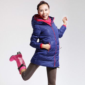 Cilaya/熙兰雅 韩国纹撞色拉链轻薄中长款修身羽绒服女正品 11701 宝蓝 XL