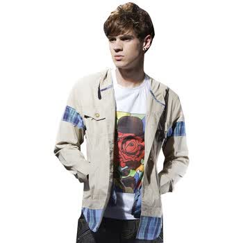 DESIGN CORNE 男士拼布休闲卫衣 连帽拉链男装外套S2S047 如图 XL