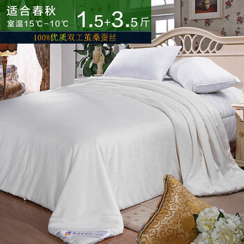 钱皇正品 100 %桑蚕丝桐乡手工桑蚕丝被/夏被芯 单/双人 子母款 关爱 锦锈长城 蚕丝净重1.5+3.5斤 220x240cm