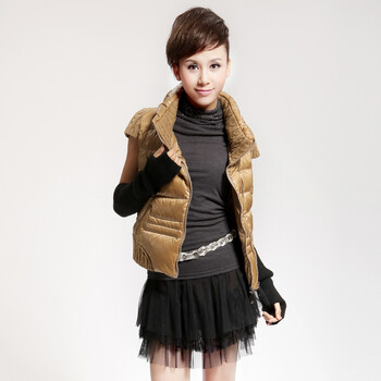 Cilaya/熙兰雅 2012新款冬装 女式短款羽绒服背心 11106 驼色 XL