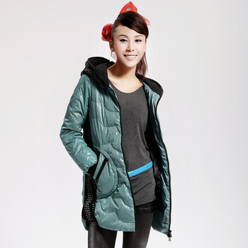 Cilaya/熙兰雅 三色入毛线帽波浪纹休闲长款羽绒服女正品 11768 羽兰格 XXL