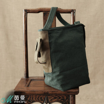 茵曼2012夏装帆布配真皮休闲帆布单肩包吊牌价759元823170967 孔雀蓝 S