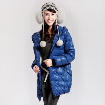 Cilaya/熙兰雅 菱形格纹撞色线条修饰 修身长款羽绒服女正品 11760 灰蓝 XXL