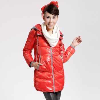 Cilaya/熙兰雅 三色入毛线帽波浪纹休闲长款羽绒服女正品 11768 桔色 XXL