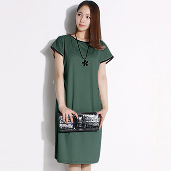 吉思美JSM 2012韩国女装有弹短袖大圆领淑女连衣裙JK206D001 军绿色 均码