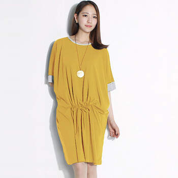 吉思美JSM 2012女夏装新款韩版短袖松紧收腰淑女气质连衣裙JK206D006 黄色 均码