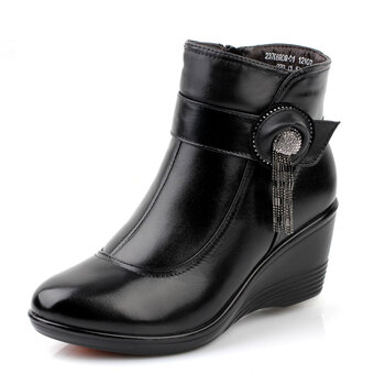 保罗骑士(PALMPOLO)冬季新款坡跟女士短靴保暖棉鞋