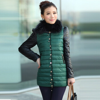 新款女式真毛领中长款棉衣时尚韩版修身女款棉服