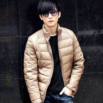 进口pu皮拉链<em>羽绒外套</em>jd70