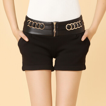 ZOGAA<em>冬装</em>新品加厚加绒PU皮拼接<em>短裤女松紧</em>