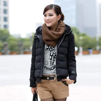 本千(缀爱依)2013春装新款韩版连帽棉服毛领短款