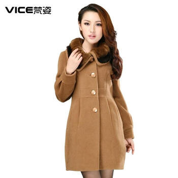 <em>梵姿</em>2012正品冬装新款大码<em>女装</em>兔毛领羊毛大