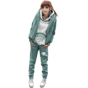 旭冲2014新款韩版女装甜美连帽卫衣马甲休闲裤三