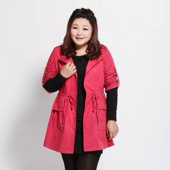 msshe加肥加大码女装胖妞春装新品 简洁收腰弹力纯棉风衣外套特价9892