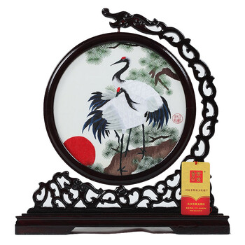 湘绣贺寿礼品松鹤延年 家居工艺品摆件 湖南特色礼物