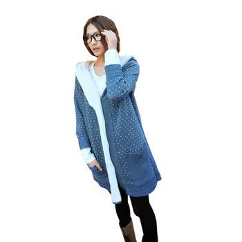 ANGLE星星图案羊羔绒边加厚连<em>帽毛衣外套</em> 蓝