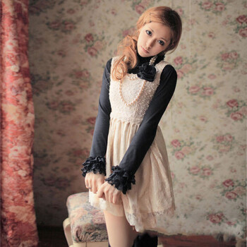 爱衣家族 韩版花边拼接<em>高领</em>纯色蕾丝针织打底