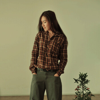 <em>素缕</em>Souline 《时光》 翻领素雅格子衬衫 棉长袖