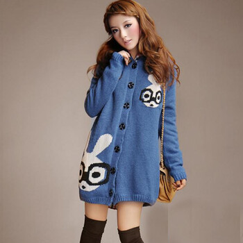 韩版加毛加长兔子眼睛图案大毛衣