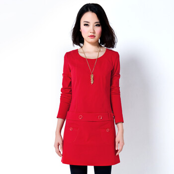 女装秋冬装款OL修身圆领长袖连衣裙 590008 +