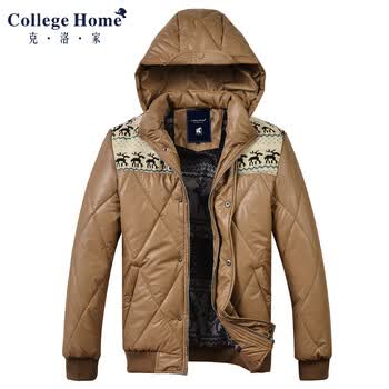 College Home <em>学院风格</em>修身男士PU皮棉衣<em>男</em>韩