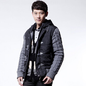 柒加尚品 2012新款男装秋冬棉毛拼接时尚搭配