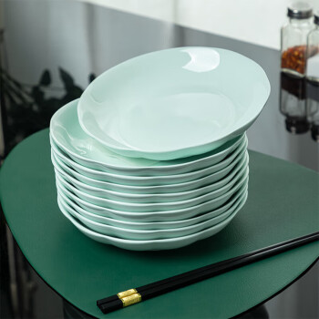 陶相惠陶瓷盘子套装家用深盘菜碟8英寸饭盘汤盘10个装影青瓷盘子微波炉