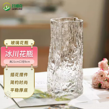 吕姆克玻璃花瓶客厅摆件餐桌玄关装饰富贵竹百合冰川透明高21cm花瓶7627