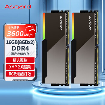 阿斯加特（Asgard）16GB(8GBx2)套装 DDR4 3600 台式机内存 博拉琪 镜面RGB灯条