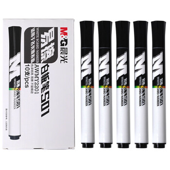 晨光（M&G）白板笔 可擦易擦记号笔 单头办公会议笔 AWMY2201 黑色 10支/盒